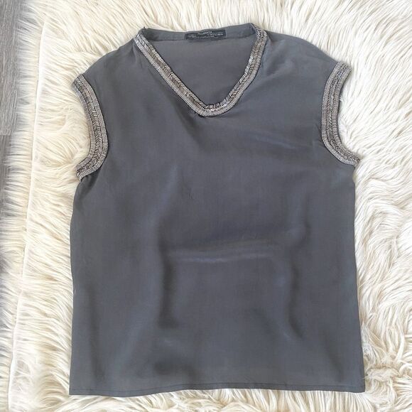 All Saints Axes Silk Blouse Hand Embellished Beaded Sz 4 Urban Designer Luxury - Picture 2 of 9